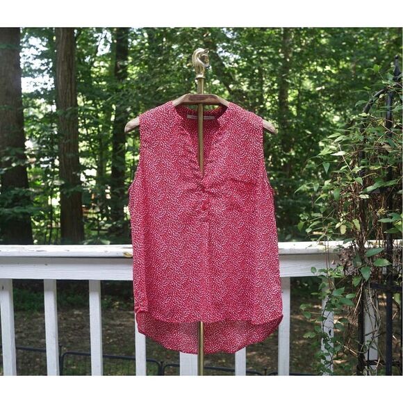 Collective Concepts Red White Polka Dot Sleeveless Blouse - Picture 1 of 7